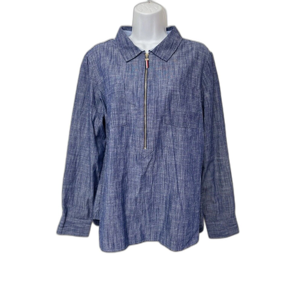 Tommy Hilfiger Men's Henley Zip-Up Denim Shirt Size L  NWT